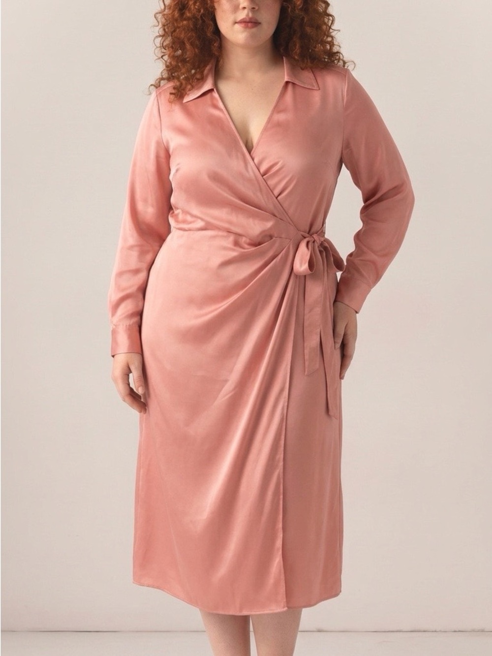 Alex Marie Coral Pink Wrap Midi Dress